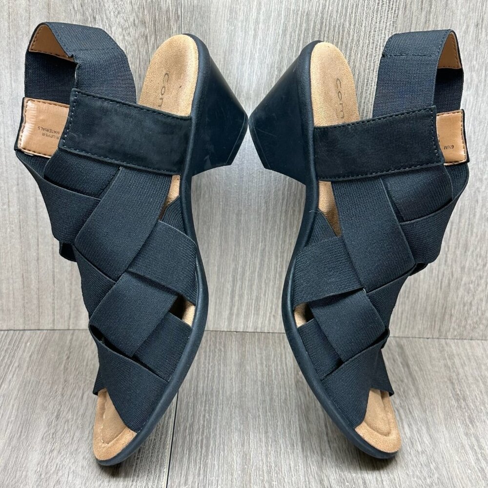 Comfortiva Sandals Women Sz 6.5M Elastic Criss Cross Strap Farrow Open Toe Black - Picture 8 of 12